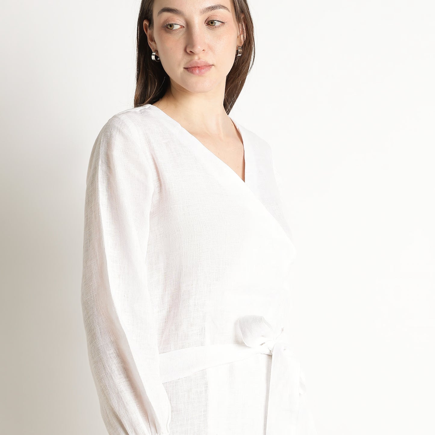 Milano – Fluid Wrap-Style Linen Dress – Blanc