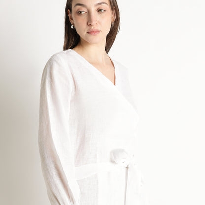 Milano – Fluid Wrap-Style Linen Dress – Blanc