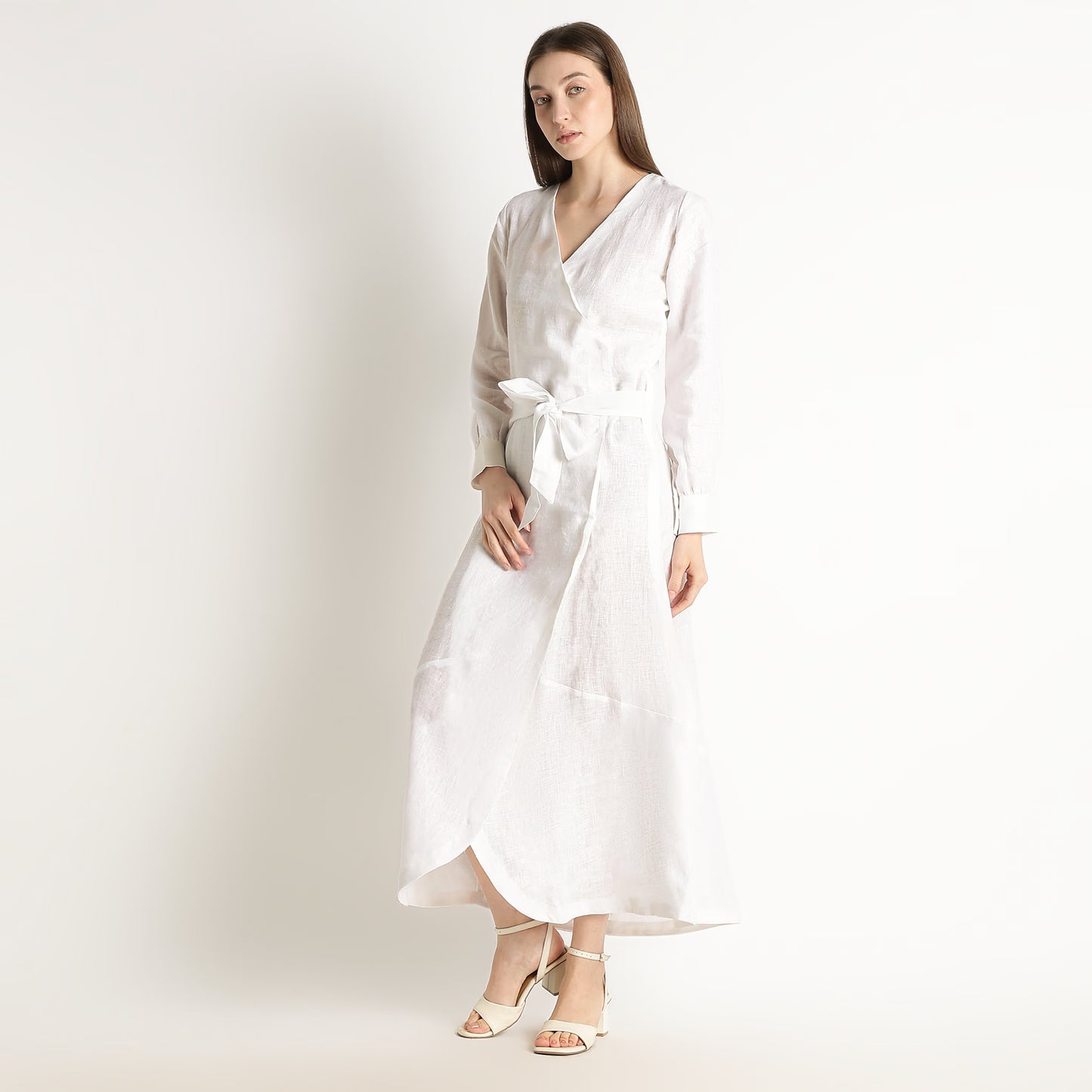 Milano – Fluid Wrap-Style Linen Dress – Blanc