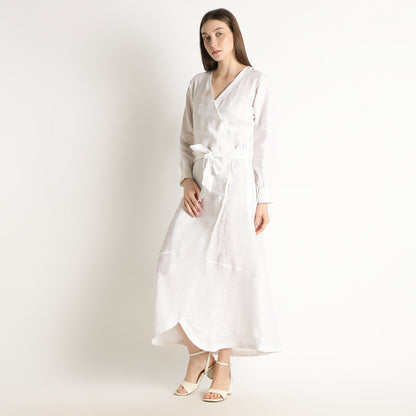 Milano – Fluid Wrap-Style Linen Dress – Blanc
