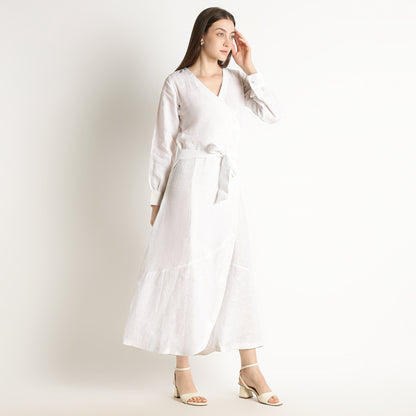 Milano – Fluid Wrap-Style Linen Dress – Blanc