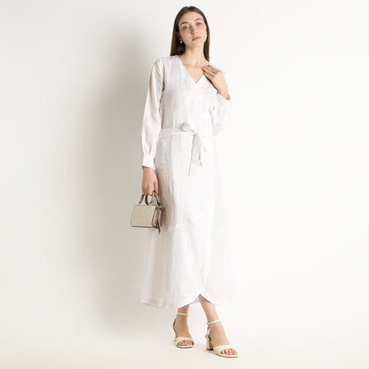 Milano – Fluid Wrap-Style Linen Dress – Blanc