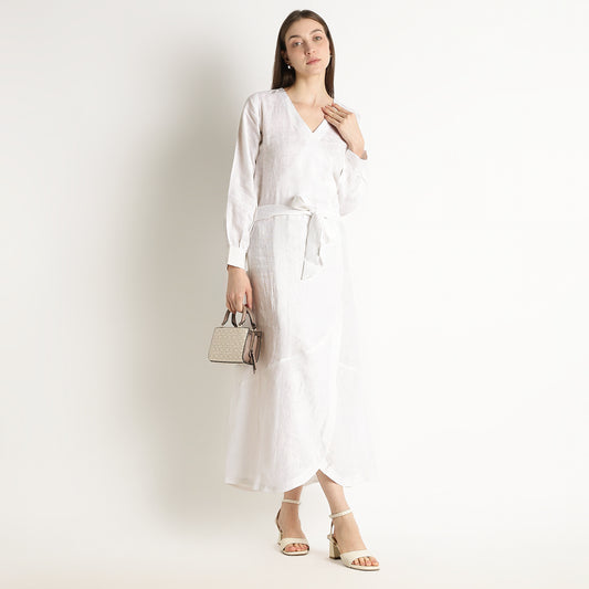 Milano – Fluid Wrap-Style Linen Dress – Blanc