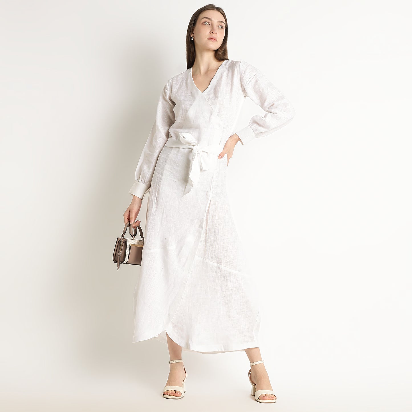 Milano – Fluid Wrap-Style Linen Dress – Blanc