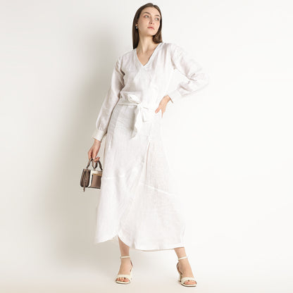 Milano – Fluid Wrap-Style Linen Dress – Blanc