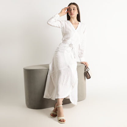 Milano – Fluid Wrap-Style Linen Dress – Blanc
