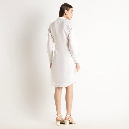 Elara – Luxury Minimal Shirt-Style 40 Lea 100% Pure Linen Dress – Blanc