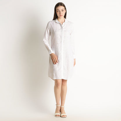 Elara – Luxury Minimal Shirt-Style 40 Lea 100% Pure Linen Dress – Blanc