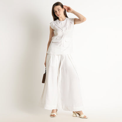 Audrey – Premium Pleated Wide-Leg Linen Trousers – Blanc