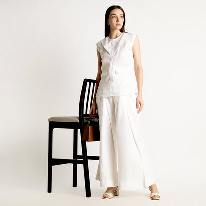 Audrey – Premium Pleated Wide-Leg Linen Trousers – Blanc