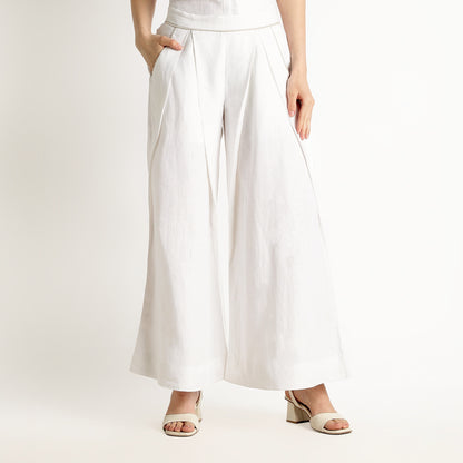 Audrey – Premium Pleated Wide-Leg Linen Trousers – Blanc