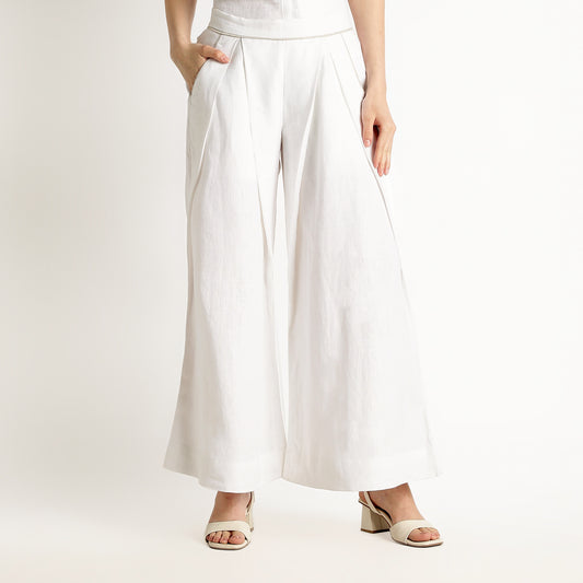 Audrey – Premium Pleated Wide-Leg Linen Trousers – Blanc