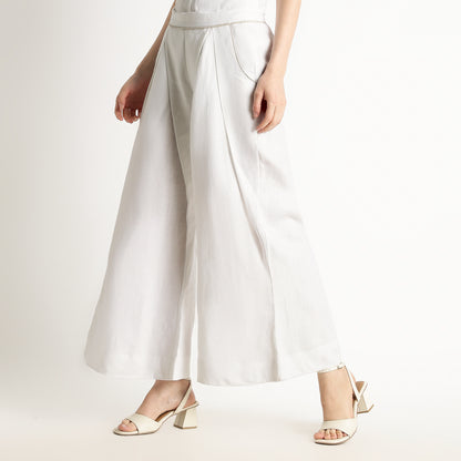 Audrey – Premium Pleated Wide-Leg Linen Trousers – Blanc