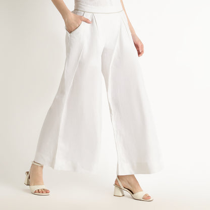 Audrey – Premium Pleated Wide-Leg Linen Trousers – Blanc