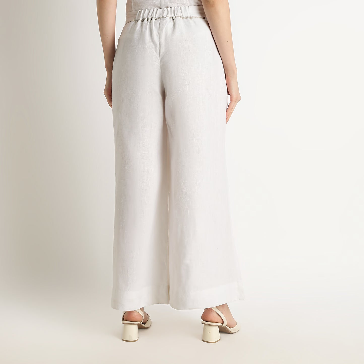Audrey – Premium Pleated Wide-Leg Linen Trousers – Blanc