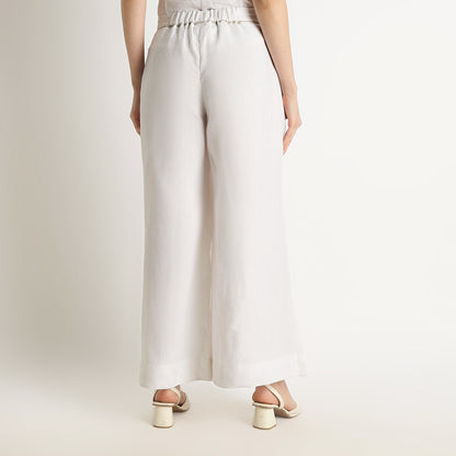 Audrey – Premium Pleated Wide-Leg Linen Trousers – Blanc