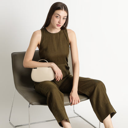 Velora – Sleeveless Wide-Leg Linen Jumpsuit – Dark Olive