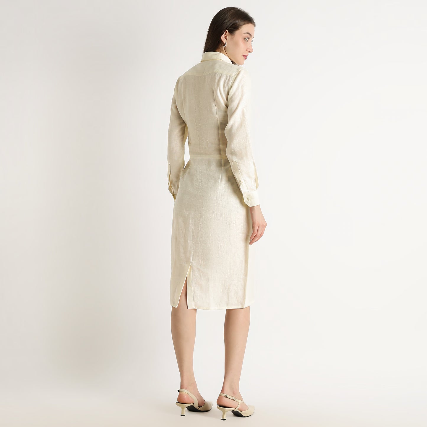 Aurelia – Premium Sculpted Hourglass Linen Shirt Dress – Ivory