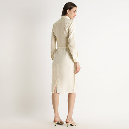 Aurelia – Premium Sculpted Hourglass Linen Shirt Dress – Ivory
