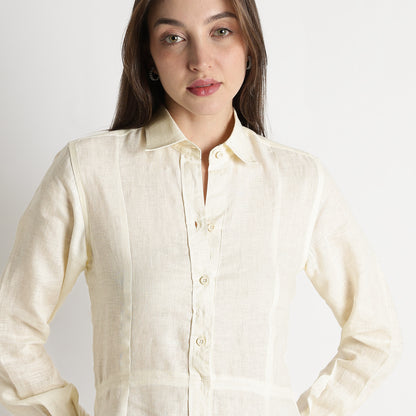Aurelia – Premium Sculpted Hourglass Linen Shirt Dress – Ivory