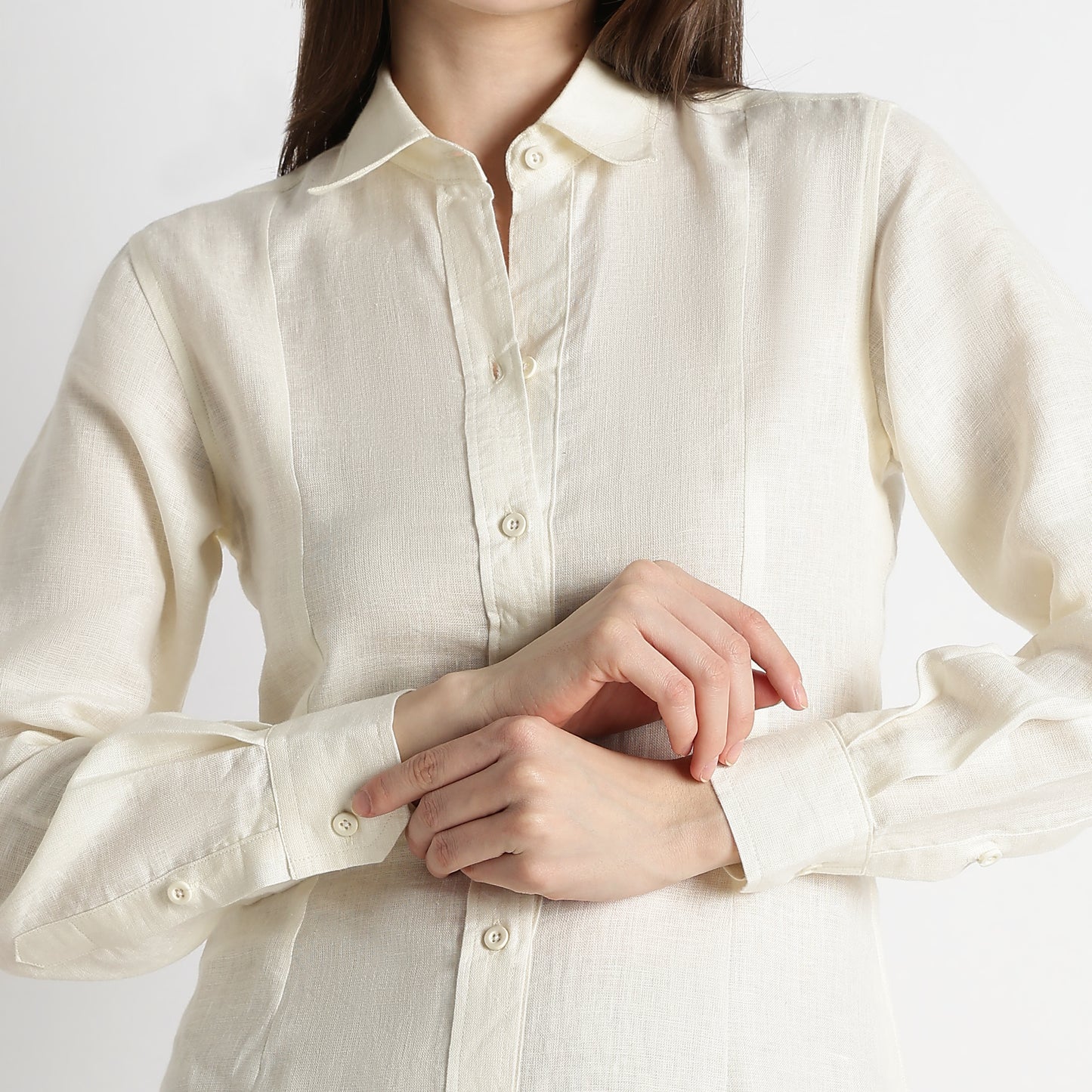 Aurelia – Premium Sculpted Hourglass Linen Shirt Dress – Ivory