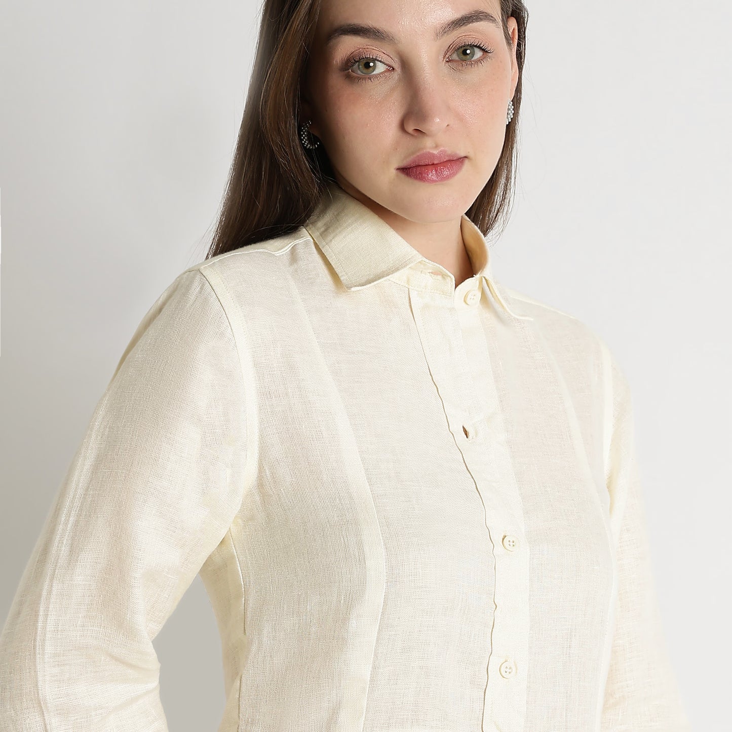 Aurelia – Premium Sculpted Hourglass Linen Shirt Dress – Ivory