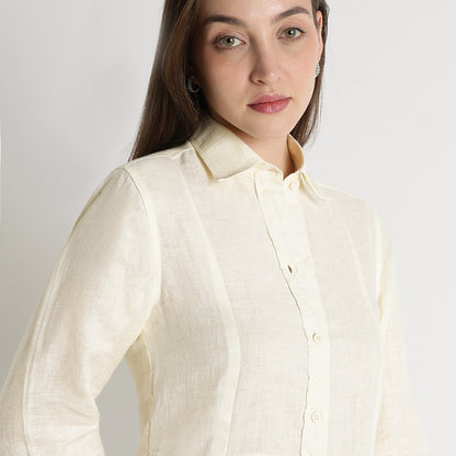 Aurelia – Premium Sculpted Hourglass Linen Shirt Dress – Ivory