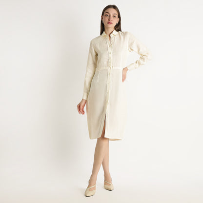 Aurelia – Premium Sculpted Hourglass Linen Shirt Dress – Ivory