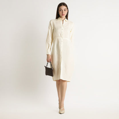 Aurelia – Premium Sculpted Hourglass Linen Shirt Dress – Ivory