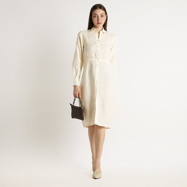 Aurelia – Premium Sculpted Hourglass Linen Shirt Dress – Ivory