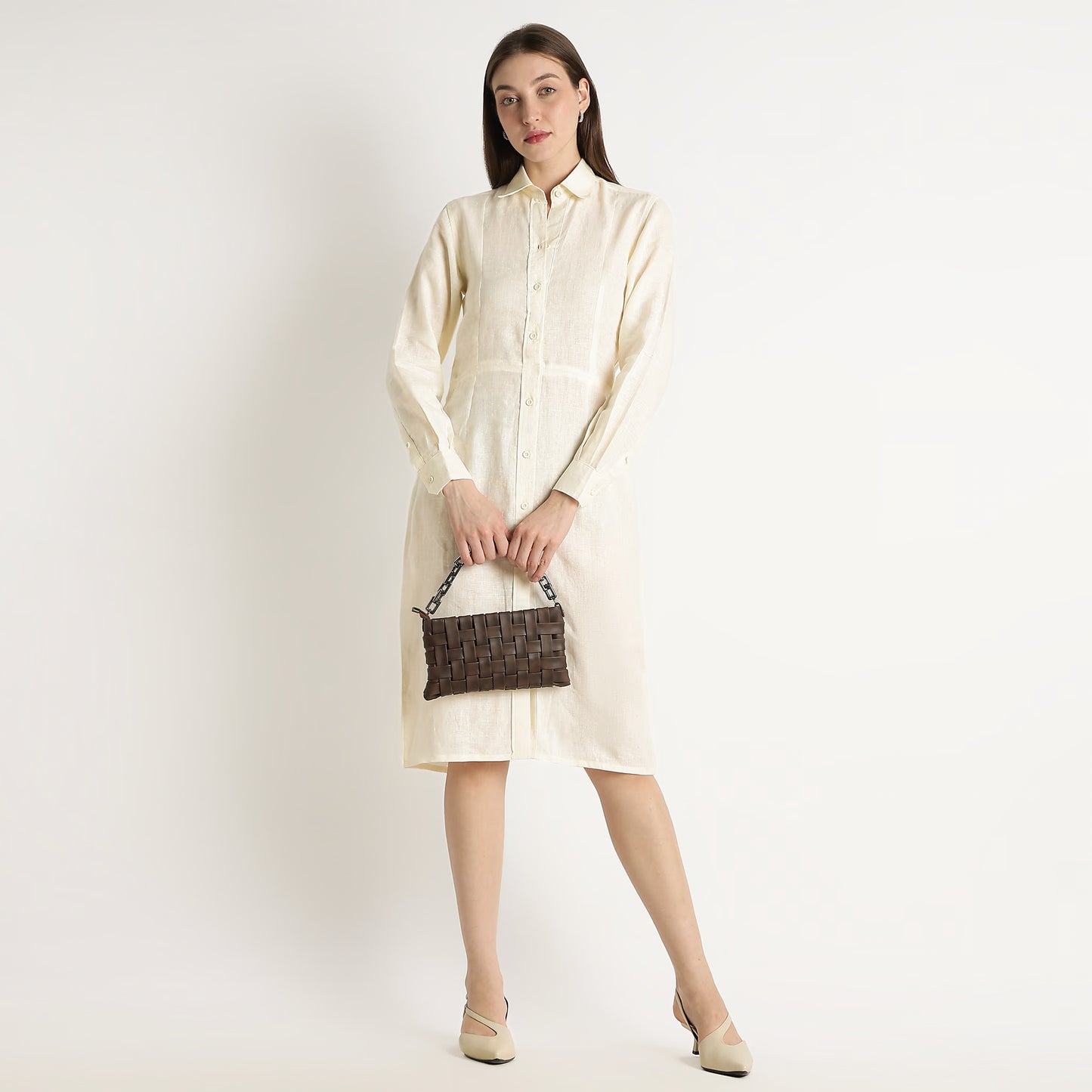 Aurelia – Premium Sculpted Hourglass Linen Shirt Dress – Ivory