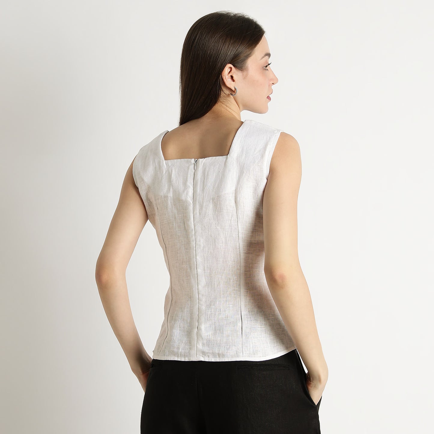 Diana – Premium Sculpted Bustlock Linen Top – Blanc