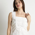 Diana – Premium Sculpted Bustlock Linen Top – Blanc
