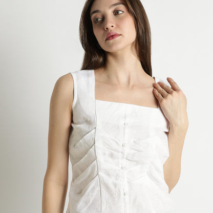 Diana – Premium Sculpted Bustlock Linen Top – Blanc