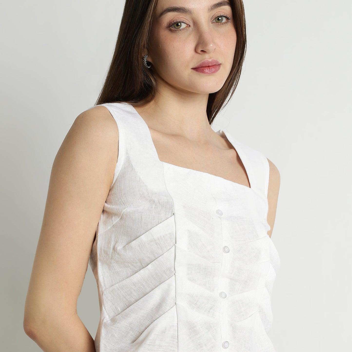 Diana – Premium Sculpted Bustlock Linen Top – Blanc