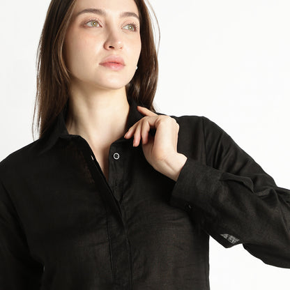 Elara – Luxury Minimal Shirt-Style 60 Lea 100% Pure Linen Dress – Noiré