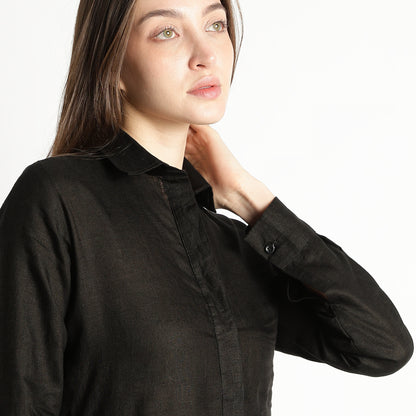 Elara – Luxury Minimal Shirt-Style 60 Lea 100% Pure Linen Dress – Noiré