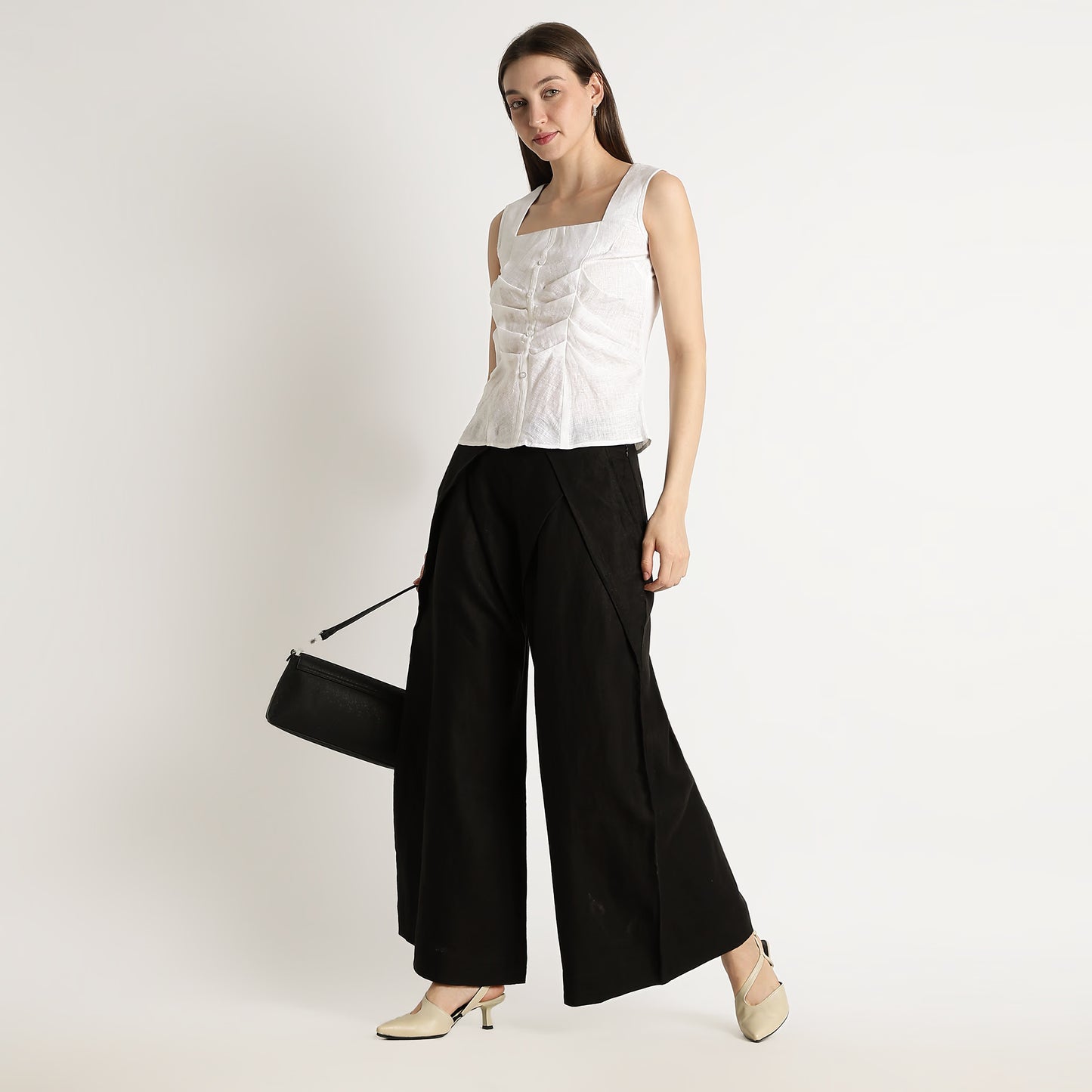 Diana – Premium Sculpted Bustlock Linen Top – Blanc