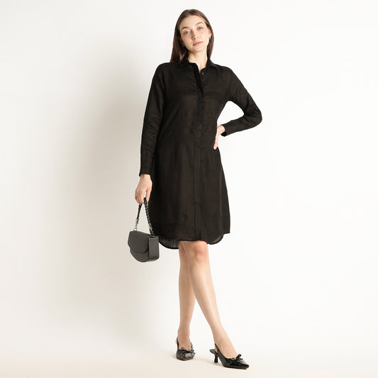 Elara – Luxury Minimal Shirt-Style 60 Lea 100% Pure Linen Dress – Noiré
