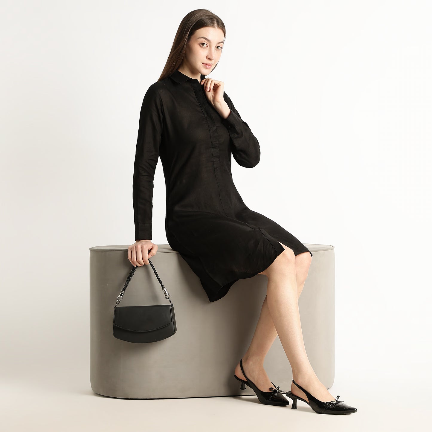 Elara – Luxury Minimal Shirt-Style 60 Lea 100% Pure Linen Dress – Noiré