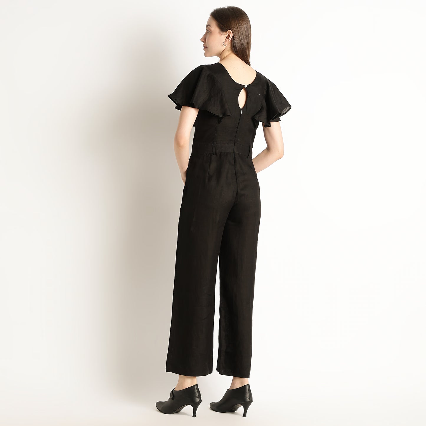 Verona – Fluid Ruffle Sleeve Linen Jumpsuit – Noiré