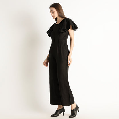 Verona – Fluid Ruffle Sleeve Linen Jumpsuit – Noiré