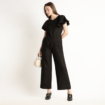 Verona – Fluid Ruffle Sleeve Linen Jumpsuit – Noiré