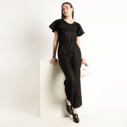 Verona – Fluid Ruffle Sleeve Linen Jumpsuit – Noiré
