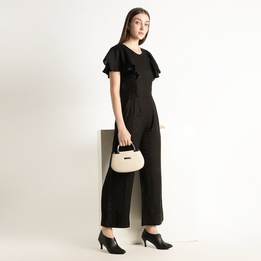 Verona – Fluid Ruffle Sleeve Linen Jumpsuit – Noiré