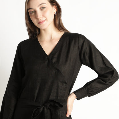Milano – Fluid Wrap-Style Linen Dress – Noiré