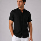 Linho – Luxury Band Collar Concealed Placket 100% Pure Linen Shirt – Noiré