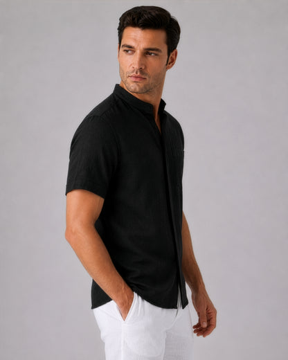 Linho – Luxury Band Collar Concealed Placket 100% Pure Linen Shirt – Noiré