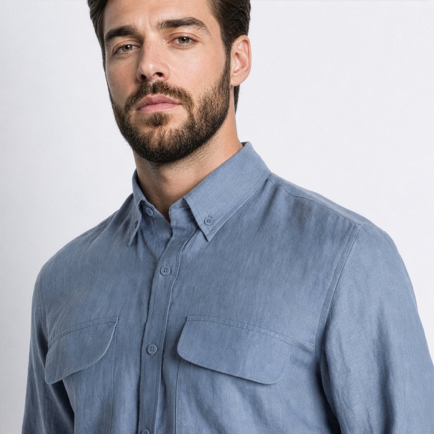 Texas – Classic American Double Pocket Linen Shirt – Steel Blue