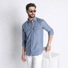Texas – Classic American Double Pocket Linen Shirt – Steel Blue